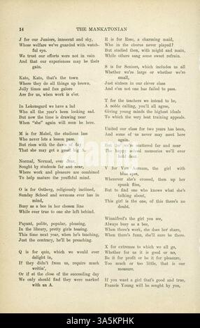Le Mankatonian était une importante publication mensuelle pour étudiants à l'école normale d'État de Mankato, présentant les activités des étudiants, des articles académiques, de la poésie, des événements sociaux, et publicités. Il a été produit de 1891 à 1913, documentant la vie sur le campus et les événements locaux. Banque D'Images