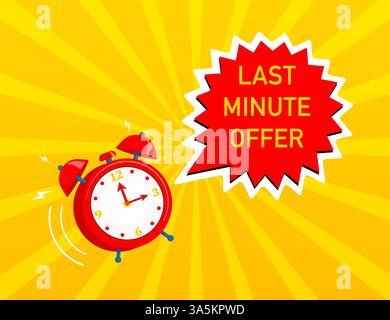 Rouge dernière minute offre alarme dans le style vintage. Bouton rouge plat. Conception Web. Illustration vectorielle. Illustration de Vecteur