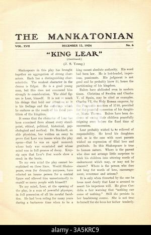 Le volume 17, numéro 6 du Mankatonian, publié le 15 décembre 1904, met en lumière les activités de l’école, la poésie, les articles d’étudiants et les publicités des entreprises locales. Il a été publié de 1891 à 1913 à la Mankato State normal School. Banque D'Images