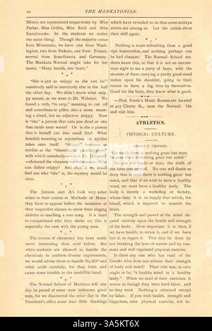 Le Mankatonian, lancé en 1891 à l'école normale d'État de Mankato, était une publication mensuelle qui documentait la vie étudiante, les événements scolaires et les activités académiques. Il présentait de la poésie, des articles et des publicités d'entreprises locales, donnant un aperçu de la vie sur le campus jusqu'en 1913. Banque D'Images