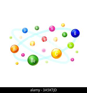 Complexe vitaminique et minéral essentiel. Capsules multivitamines isolées sur fond bleu Illustration de Vecteur