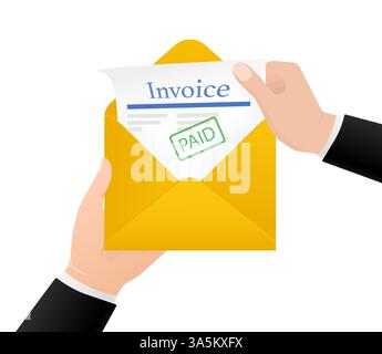 Icône plate avec facture jaune avec enveloppe pour la conception de rapport financier. Illustration plate isolée Illustration de Vecteur