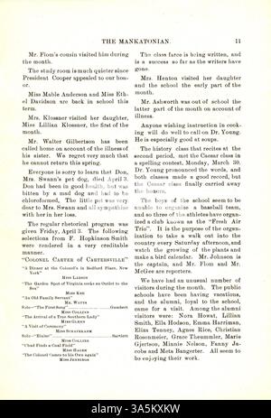 Le Mankatonian était une publication mensuelle qui documentait la vie des étudiants et les activités de l'école normale d'État de Mankato, y compris des rapports académiques, de la poésie, des événements sociaux et des promotions d'entreprises locales. Banque D'Images