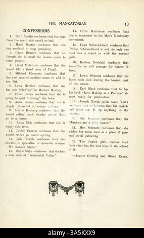 Une publication mensuelle pour étudiants de la Mankato State normal School, The Mankatonian a capturé des événements scolaires, de la poésie et des événements locaux. Ce numéro comprend des activités scolaires, des clubs et des publicités provenant d'entreprises de la région de Mankato. Banque D'Images