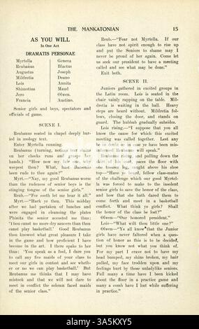 Le Mankatonian, une publication mensuelle de l'École normale d'État de Mankato, capture la vie étudiante, y compris les événements, la poésie et les articles, parallèlement aux publicités des entreprises locales en 1911. Banque D'Images