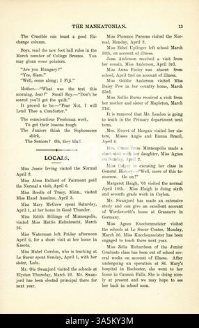 Le volume 18, numéro 8 du Mankatonian faisait partie d'une publication étudiante de longue date de l'école normale d'État de Mankato. Il présentait des articles écrits par des étudiants sur des sujets académiques, des sports et des événements sociaux ainsi que de la poésie et des publicités. Banque D'Images