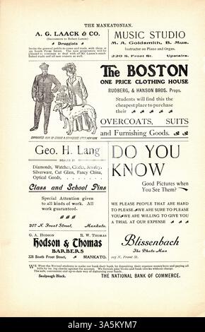 Volume 17, numéro 11 du Mankatonian, publié le 1er avril 1905, comprend des articles étudiants, des reportages sportifs, des événements sociaux, et des publicités locales, offrant un aperçu complet de la vie étudiante à Mankato State normal School. Banque D'Images
