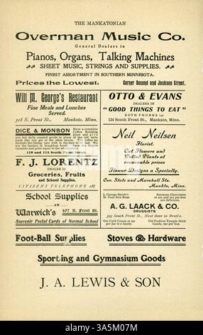 Le Mankatonian, volume 18, numéro 3, publié à la Mankato State normal School, documente la vie et les activités des étudiants. Le magazine présentait des événements sur le campus, des résumés académiques, de la poésie étudiante et des publicités d'entreprises locales. Banque D'Images