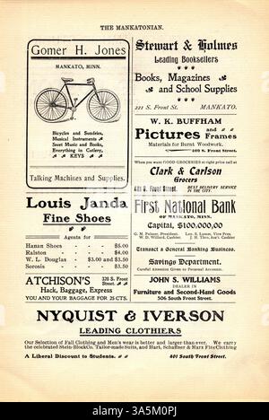 Le Mankatonian est une publication mensuelle à l'école normale d'État de Mankato, en cours d'exécution de 1891 à 1913. Il couvrait les activités étudiantes, la poésie, les événements locaux et comprenait des publicités pour les entreprises locales. Banque D'Images