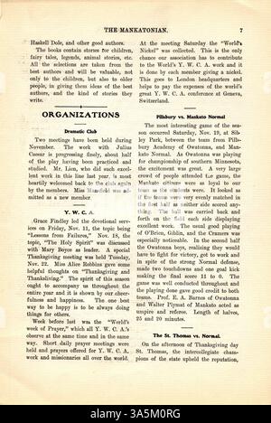 Le Mankatonian, une publication mensuelle pour étudiants de la Mankato State normal School, couvre un large éventail de sujets, y compris des résumés des activités académiques, de la poésie, des événements sociaux et des publicités des entreprises locales de Mankato. Banque D'Images