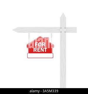 Illustration plate avec la maison rouge pour le signe de vente sur fond blanc. Panneau d'affichage vierge. Étiquette de vente. Illustration vectorielle plate. Illustration de Vecteur