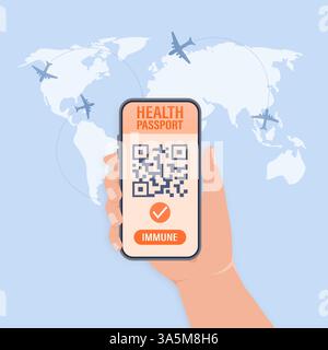 Téléphone portable avec passeport de santé numérique immunitaire pour covid-19. Icône verte. Concept isométrique. Icône de vecteur de test pcr COVID. Illustration isométrique vectorielle Illustration de Vecteur