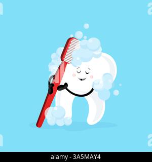 Bande dessinée dents, grand design à toutes fins. Illustration vectorielle de nettoyage de dents de dessin animé plat. Drôle de personnage Illustration de Vecteur