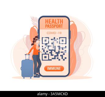 Téléphone portable avec passeport de santé numérique immunitaire pour covid-19. Icône verte. Concept isométrique. Icône de vecteur de test pcr COVID. Vecteur isométrique Illustration de Vecteur