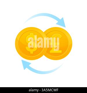 Illustration plate avec échange de devises en or Dollar to Pound concept design. Illustration vectorielle Illustration de Vecteur