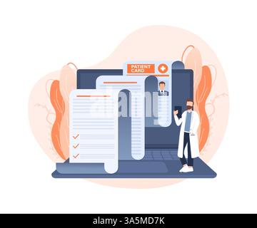 Carte patient. Illustration vectorielle de conception plate. Carte patient avec personnes et éléments. Les soins de santé. Infographie médicale. Illustration de Vecteur