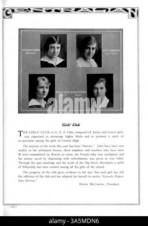 Cette édition 1918 du Centralian Yearbook détaille les activités académiques et parascolaires de la Central High School de l’année scolaire 1917-1918 en mettant l’accent sur l’histoire afro-américaine et l’implication des étudiants. Banque D'Images