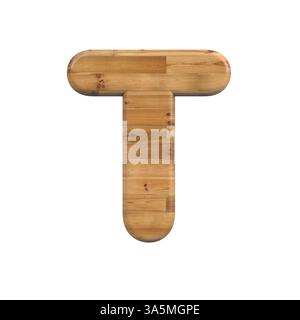 Lettre bois T - police pin 3d majuscule - convient pour la décoration, la nature ou les sujets liés au bois Banque D'Images