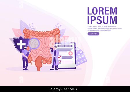 Illustration vectorielle de dessin animé. Illustration vectorielle plate avec les intestins, concept de système digestif. Caractères Illustration de Vecteur