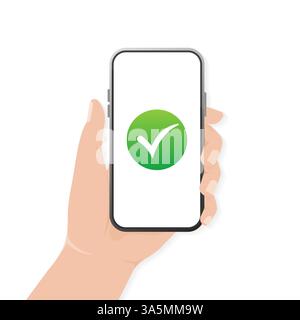 Icône plate moderne avec la marque verte smartphone Done. Icône verte de dessin animé moderne. Conception Web. Illustration vectorielle. Illustration de Vecteur