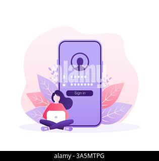Connexion utilisateur avec concept de caractère pour n'importe quel but. Ligne vectorielle. Illustration vectorielle de conception d'icône de certificat. Ecran d'ordinateur. Application mobile Illustration de Vecteur