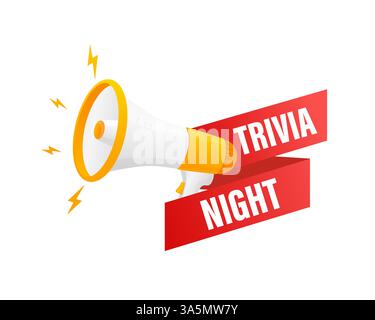 Trivia Night Megaphone sur fond blanc pour la conception de flyer. Illustration vectorielle dans un style plat. Illustration de Vecteur