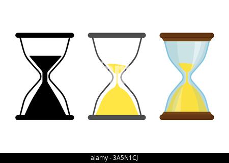 Icônes d'horloge de lunettes de sable dans un style plat. Illustration vectorielle. Illustration de Vecteur