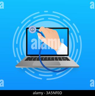 Illustration plate avec Doctor en ligne. La consultation médicale. Conception plate d'illustration vectorielle. Chat vidéo. Illustration de Vecteur