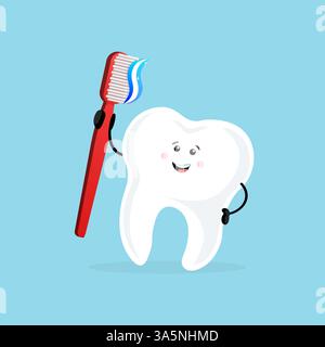 Bande dessinée dents, grand design à toutes fins. Illustration vectorielle de nettoyage de dents de dessin animé plat. Drôle de personnage. Illustration de Vecteur