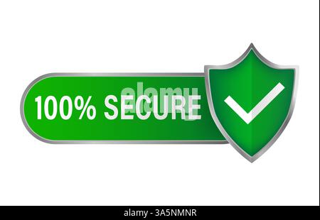Vert 100 % sécurisé. Vecteur d'icône de protection. Vecteur d'icône de bouclier. Données sécurisées. Illustration de Vecteur