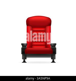 Illustration de dessin animé vintage avec chaise de cinéma rouge sur fond blanc. illustration 3d. Illustration de Vecteur