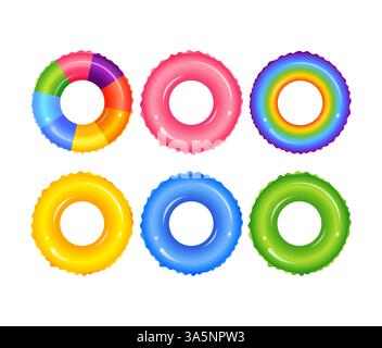 Anneaux en caoutchouc gonflables colorés flottant sur la surface de l'eau Illustration de Vecteur