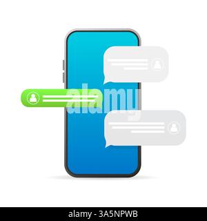 Bouton vert plat sur fond blanc. Icône de bulle de conversation. Modèle de chat, message. Conception de modèle. Illustration vectorielle plate. Vecteur d'icône de téléphone. Illustration de Vecteur