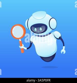 Search bot dans le style de dessin animé. Intelligence artificielle. Vecteur isométrique. Illustration vectorielle Illustration de Vecteur