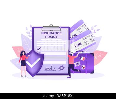 Illustration de style plat avec police d'assurance pour la conception de rapport. Illustration vectorielle isométrique. Concept commercial. Données sécurisées. Illustration de Vecteur