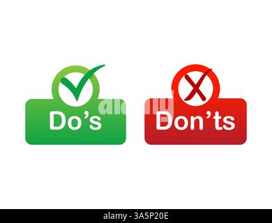 Dos et donts badge rouge et vert. Simple plat moderne logotype info design graphique isolé sur fond blanc. Concept de règles de conduite pour Illustration de Vecteur