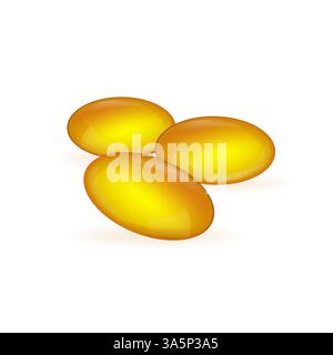 capsule d'huile 3d pour la conception de marketing. Oméga doré 3 sur fond blanc. Icône de symbole cosmétique. . Création de logo. Symbole de signe vectoriel isolé. Illustration de Vecteur