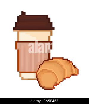 Illustration rétro de pixel avec café et beignet. Illustration vectorielle rétro Illustration de Vecteur