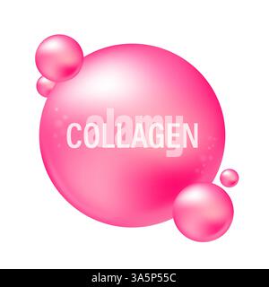 Capsule de collagène rose et le troisième ingrédient peuvent être séparés. Substance pour beauté et cosmétique Illustration de Vecteur