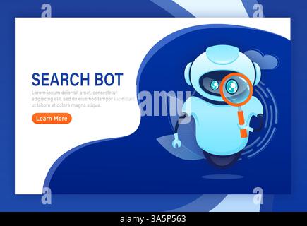 Search bot dans le style de dessin animé. Intelligence artificielle. Vecteur isométrique. Illustration vectorielle Illustration de Vecteur