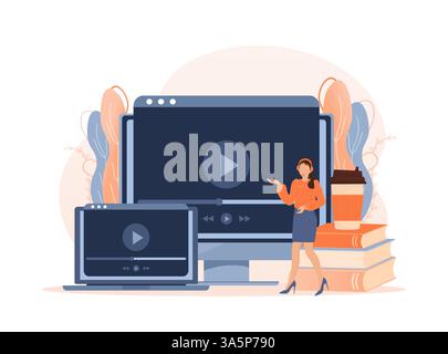 Webinaire en direct personnes, grande conception pour tous les buts. Conception Web. Illustration vectorielle. Illustration de Vecteur