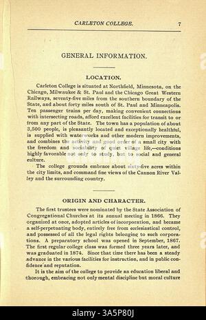 Ce catalogue académique du Collège Carleton (1899-1900) fournit des détails complets sur les cours, étudiants, professeurs, départements, diplômes honorifiques, et les critères d'admission. Banque D'Images