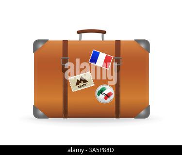 Illustration 3d vintage avec valise sur fond blanc. Valise rétro, grand design à toutes fins. Illustration de Vecteur