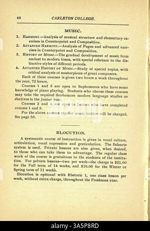 Le catalogue 1899-1900 du Collège Carleton comprend des listes de cours académiques, des renseignements sur les professeurs et les étudiants, des détails historiques et les conditions d'admission, ainsi que des listes d'anciens élèves et de titulaires de diplômes honorifiques. Banque D'Images