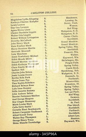 Ce catalogue 1899-1900 du Collège Carleton répertorie les cours d'études, les professeurs, les étudiants et les anciens élèves. Il comprend également des détails d'admission, des descriptions de service et un contexte historique. Banque D'Images