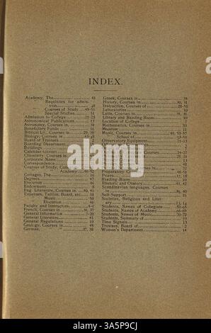 Le catalogue 1899-1900 du Collège Carleton répertorie les cours, les professeurs, les étudiants, les anciens élèves et fournit l'histoire de l'établissement, y compris un calendrier et des directives d'admission. Banque D'Images
