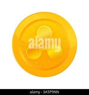 Modèle de conception avec pièce d'ondulation dorée sur fond blanc. Arrière-plan numérique. Monnaie crypto, monnaie crypto Illustration de Vecteur