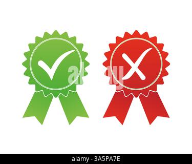 Icônes de médailles approuvées ou certifiées et corrigées isolées sur fond blanc. Illustration vectorielle. Illustration de Vecteur