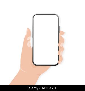 Main avec smartphone, grand design pour toutes les fins. Motif graphique plat. Internet mobile, médias sociaux. Ligne d'art. Illustration de Vecteur