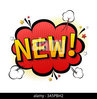 Illustration de style pop art avec nouveau signe. Style pop art. Logo, étiquette Illustration de Vecteur